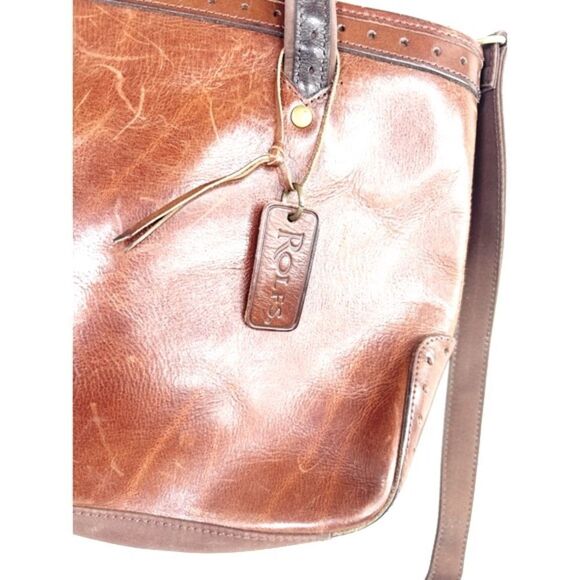 Rolfs Womens Crossbody Shoulder Handbag Non-Adjustable Straps Leather Brown - Picture 5 of 5